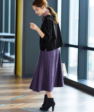 Tiaclasse アラン柄ニットフレアスカート パープル