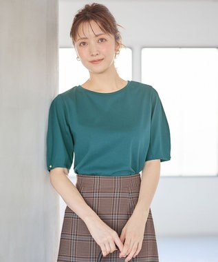 ANY SIS L 【汗ジミ防止・UVケア】アーモンドスリーブ カットソー グリーン