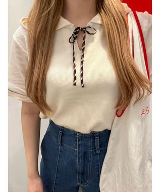 Green Parks チェックポイントワッフルプルオーバー Off White