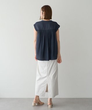 YECCA VECCA <<接触冷感>>フレンチスリーブギャザーブラウス Navy