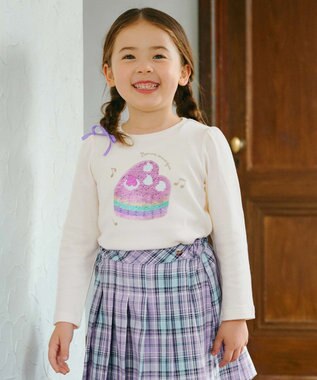 ANY KIDS ミラクルスパンコール長袖Tシャツ エクリュ（ケーキ×ピアノ）