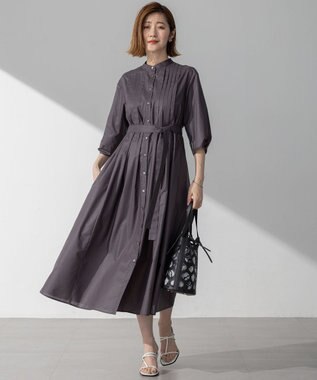 23区 L 【洗える】ラスターローン フロントタック ワンピース グレー系