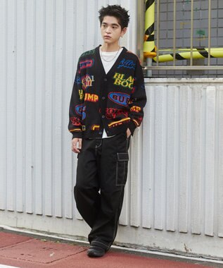 WEGO リラックスフィットパターンカーディガン ブラック