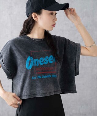 WEGO 【洗える】ヴィンテージウォッシュロールアップショートTシャツ スミクロ