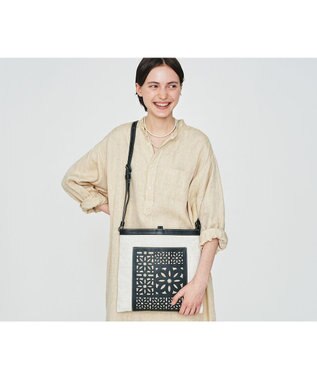 genten タペストリーカットワーク 2wayショルダーバッグ ネイビーブルー