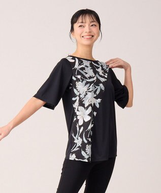 Chacott フラワープリントワンピースＴシャツ ブラック