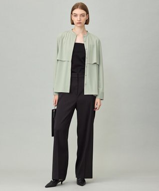 ICB 【洗える】イージージョーゼット バンドカラーカットソー スモークグレー系