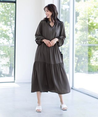 Tiaclasse 【洗える】大人可愛いティアードワンピース チャコールグレー