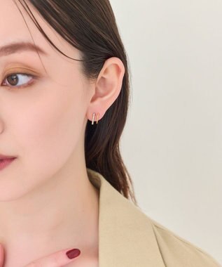 Phoebe 【金属アレルギー対応】メタル×ビジュー2ラインピアス　ゴールド/サージカルステンレス ゴールド