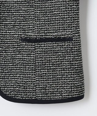 ANY SIS シャイニーストレッチツイード ノーカラージャケット シャンブレーネイビー