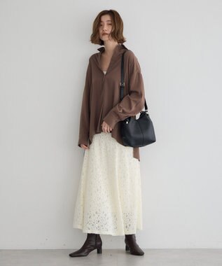 YECCA VECCA フラワー起毛レースマーメイドスカート Off White