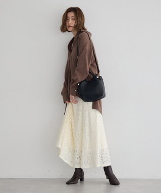 YECCA VECCA フラワー起毛レースマーメイドスカート Off White