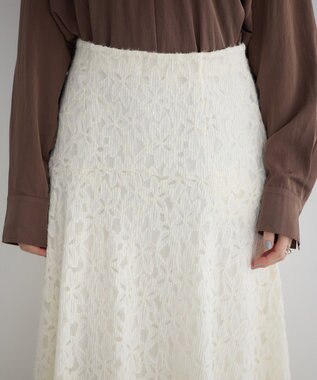 YECCA VECCA フラワー起毛レースマーメイドスカート Off White
