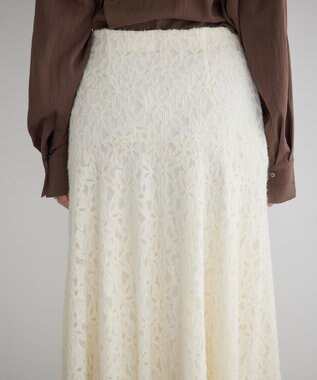 YECCA VECCA フラワー起毛レースマーメイドスカート Off White