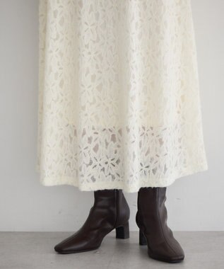 YECCA VECCA フラワー起毛レースマーメイドスカート Off White