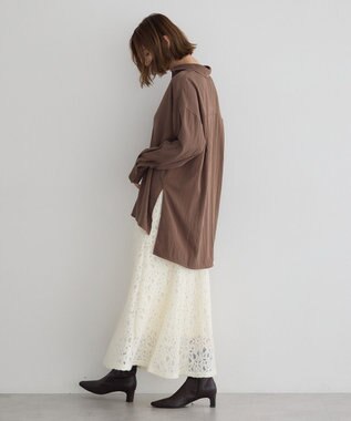 YECCA VECCA フラワー起毛レースマーメイドスカート Off White