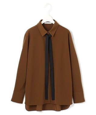 ICB 【洗える】マラボーテジョーゼット ボウタイデザインカットソー コーヒー系