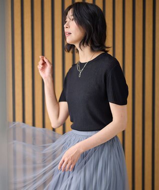 ANY 【2SET】ニットツインセット（半袖ニット＋Vネックカーデ） ブラック