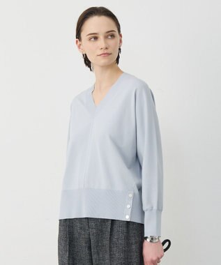 ICB クリアレーヨンストレッチ Vネックニット スモーキーサックス