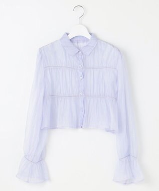 Feroux 【洗える】シャーリングシアー シャツ スカイブルー系