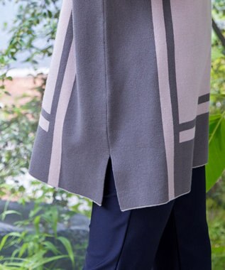 Tiaclasse 【新色追加・洗える】配色ニットチュニック グレージュ×チャコールグレー
