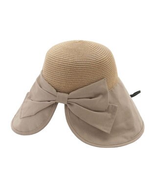 MOONBAT 【遮光100%/UPF50%＋/UVカット】洗えるバックリボン ブレードパラソルハット 手洗いOK/サイズ調整可能/吸水速乾/遮熱 ベージュ