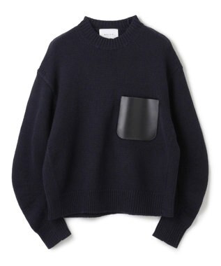 BEIGE， 【洗える】LEADER / フェイクレザーポケットクルーネックトップス Navy