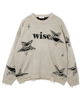 WEGO 【ユニセックス着用ITEM】ダメージジャガードニットプルオーバー オフホワイト