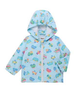 MIKI HOUSE HOT BISCUITS 【80-120cm】ビーンズ×乗り物 総柄ウインドブレーカー サックス