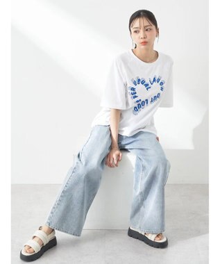 earth music&ecology ラメ刺繍ハートロゴＴ Off White