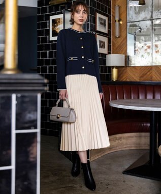 ANY SIS L ウーステッドエステル  プリーツスカート アイボリー