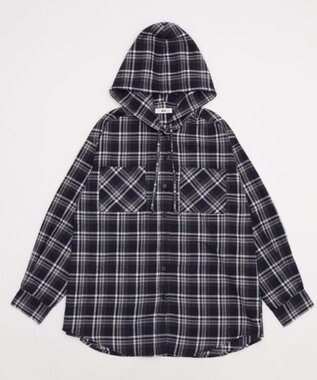 WEGO 【25年秋冬新作】チェックフードBIGネルシャツ ネイビー