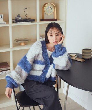 earth music&ecology フェザーミックスインターシャカーディガン Blue