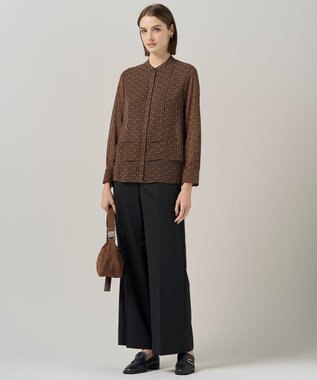 ICB 【30th ANNIVERSARY】 モノグラムプリントシフォン バンドカラーブラウス キャメル×ブラック系