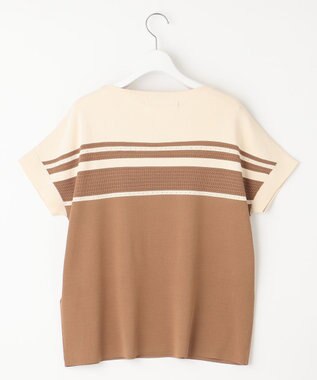 自由区 【洗える】クレープストレッチブロッキングボーダー ニット ブラウン系1