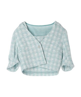 earth music&ecology ＳＥＴ２点　カットソーツィードアンサンブル Check Green