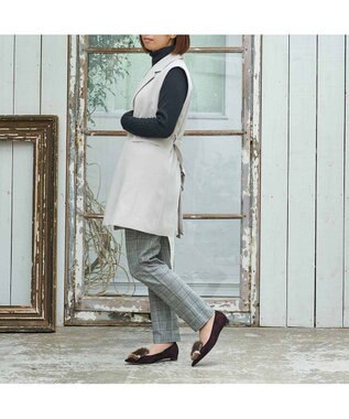 MODE ET JACOMO <MODE ET JACOMO>コンビファー付きフラットパンプス ダークブラウンスエード