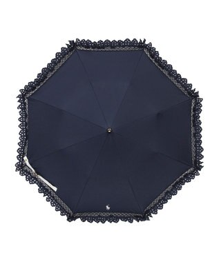 MOONBAT 【遮光/晴雨兼用日傘】POLO RALPH LAUREN(ポロ ラルフローレン) エンブフリル 折りたたみ傘 楽折 遮熱 UV ネイビーブルー