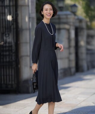 J.PRESS LADIES S ノルディス2wayジョーゼット プリーツ ワンピース ネイビー系