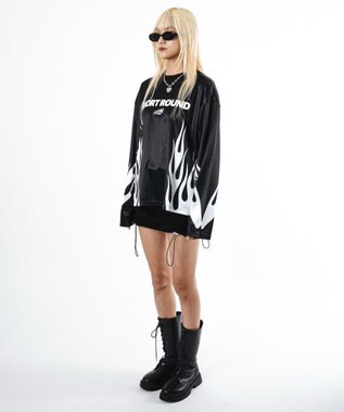 WEGO 【ユニセックス着用ITEM】ファイヤーパターンゲームロゴT（長袖） ブラック