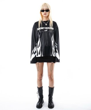 WEGO 【ユニセックス着用ITEM】ファイヤーパターンゲームロゴT（長袖） ブラック