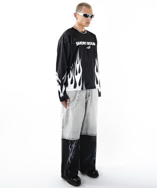 WEGO 【ユニセックス着用ITEM】ファイヤーパターンゲームロゴT（長袖） ブラック