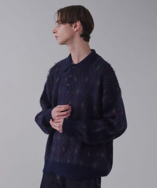 WEGO 【ユニセックス着用ITEM】アーガイルニットポロ ネイビー
