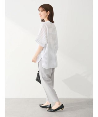 Green Parks 綿麻混フレンチスリーブスキッパーシャツ Stripe Ivory