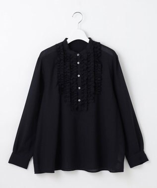 自由区 【セットアップ対応・洗える】ハイツイストビエラフロントフリル ブラウス ネイビー