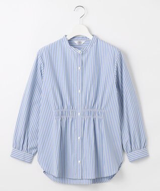 J.PRESS LADIES L 【洗える・接触冷感・UVケア】エステネージュストライプ シャーリング  ブラウス サックスストライプ系