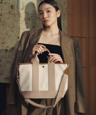 TOPKAPI 【Breath TOPKAPI】スコッチグレイン ネオレザー トート バッグ ショルダー付き M ペールベージュ