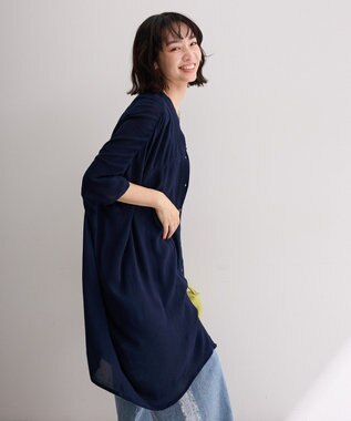 Green Parks ハシゴレースレーヨンクレープチュニック Navy