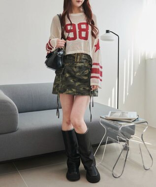 WEGO ナンバリングメッシュショートニット レッド