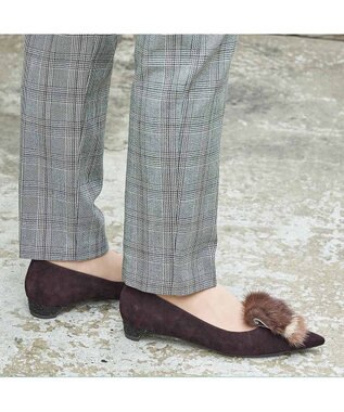 MODE ET JACOMO <MODE ET JACOMO>コンビファー付きフラットパンプス ダークブラウンスエード